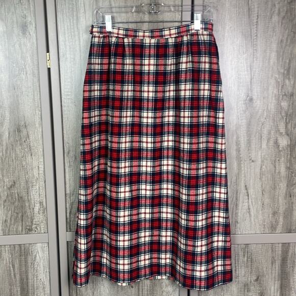 Vintage 70's Pendleton Tartan Red 100% Wool Maxi Skirt Women's 16 - Picture 5 of 14